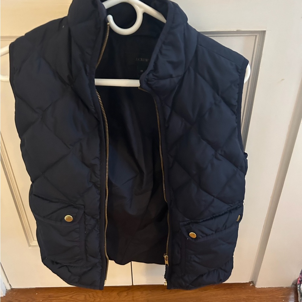 J. Crew Navy Quilted Vest with Gold Details